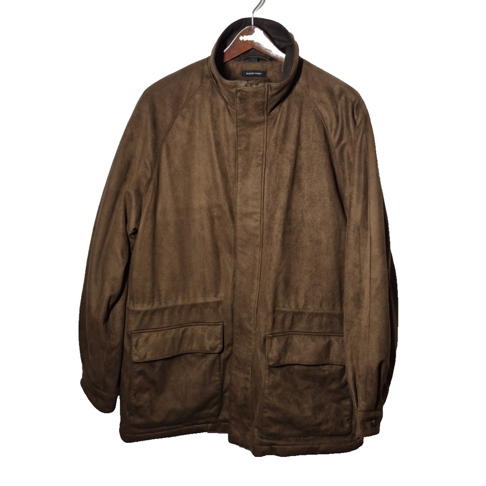 Claiborne Sueded Finish Quilted Jacket Mens L Brown Lined Barn Chore Coat